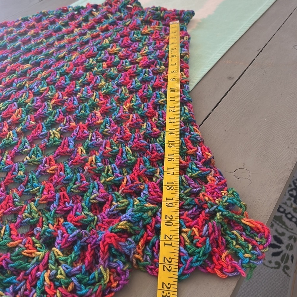 Handmade Multicolor Open Knit Crochet Poncho One Size - Picture 10 of 10
